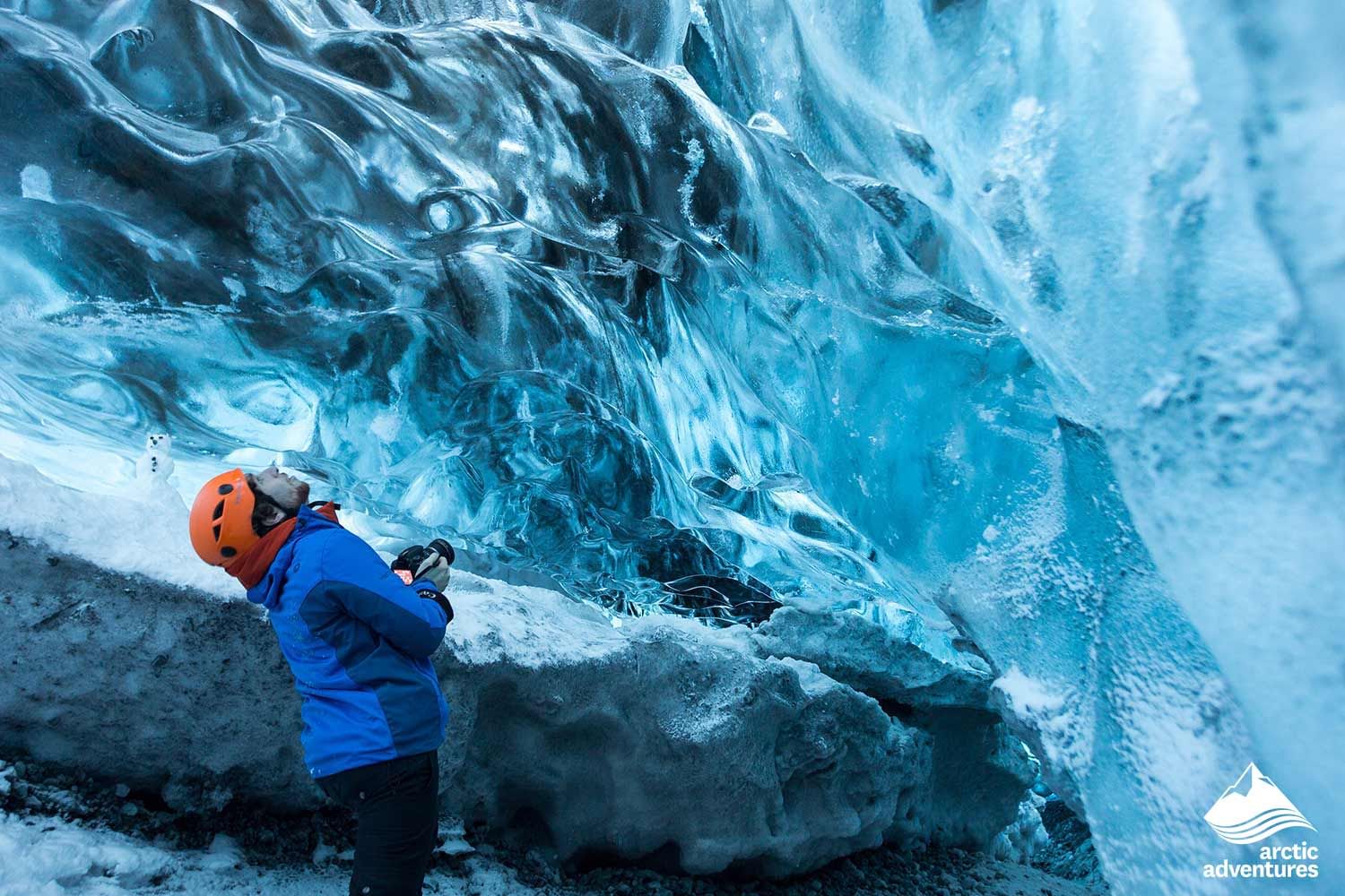 Crystal blue ice cave during 4 day tour Iceland