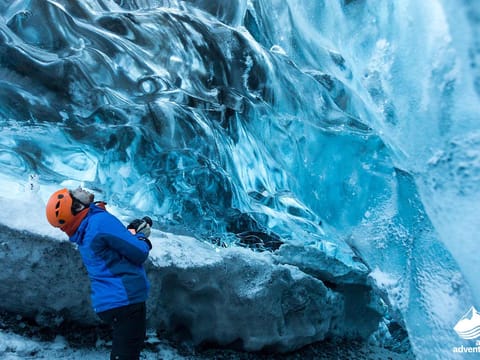 Crystal blue ice cave during 4 day tour Iceland