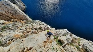 From Nebida: climbing the cliff of Masua