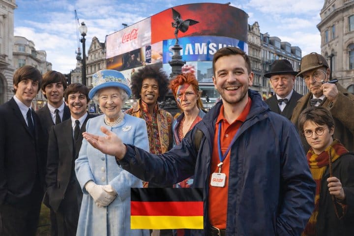 A See Your City guide and guests on a London street
