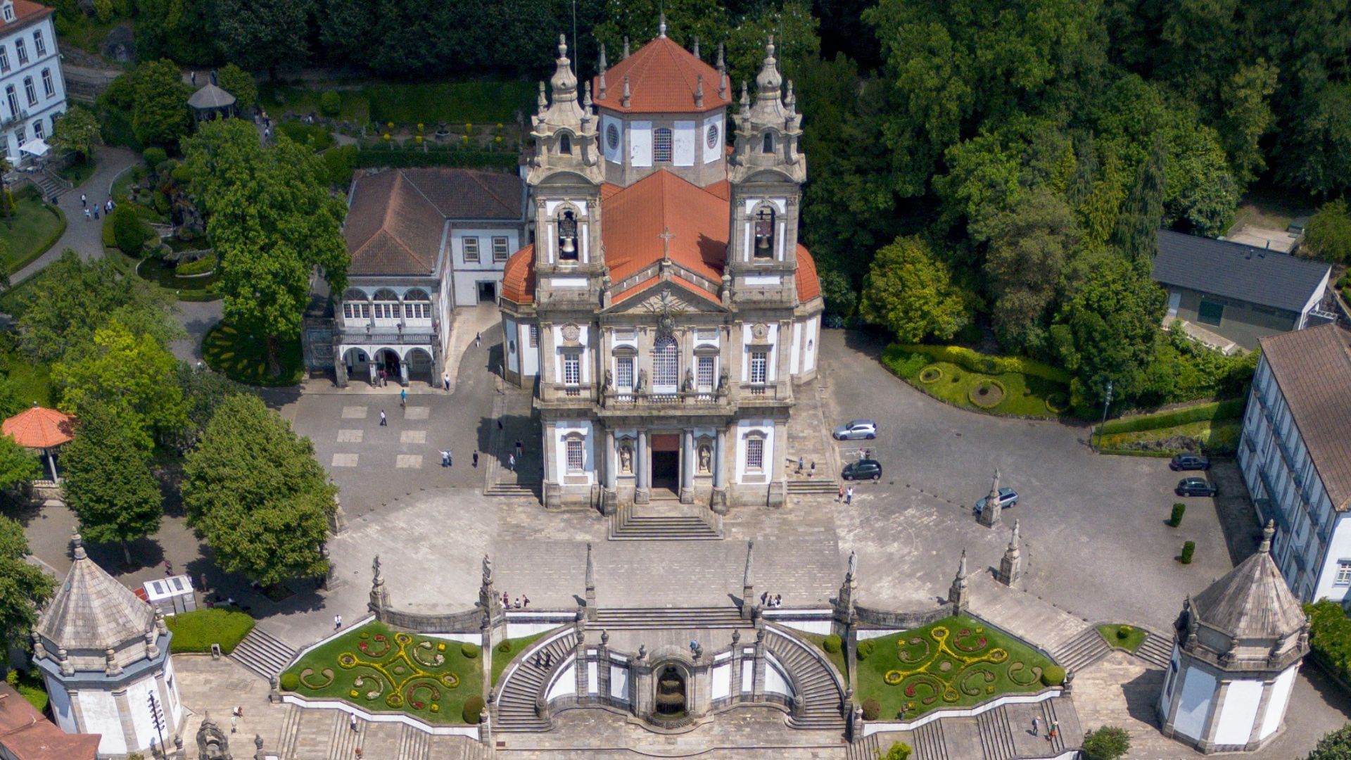 Aerial drone image of Basilica do Bom Jesus do Monte in Braga, part of Cooltour Oporto's Braga & Guimarães Tour