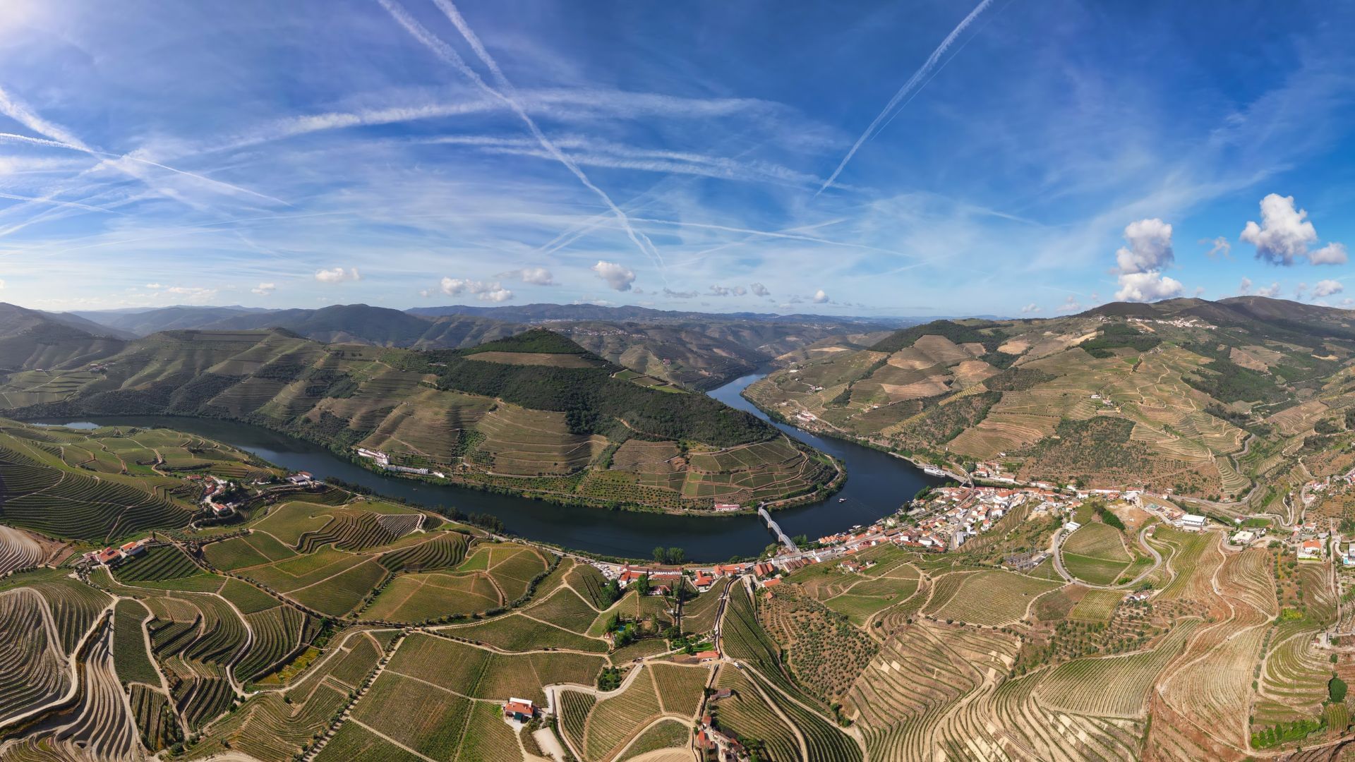 Drone shot of Douro Valley from above on Cooltour Oporto's Douro Valley Tour from Porto