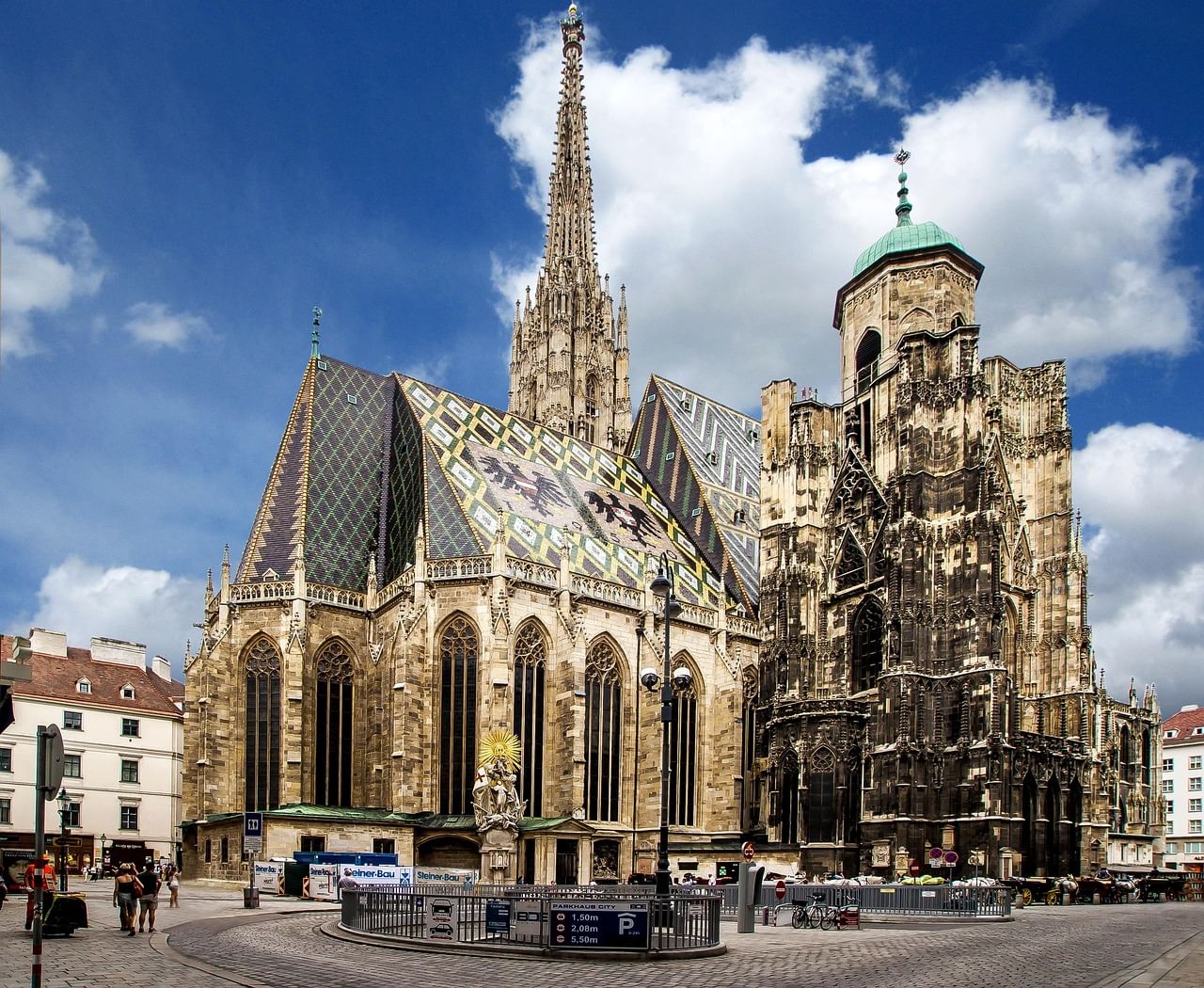 St. Stephen’s Cathedral in Vienna with its patterned roof tiles, tall south tower, and intricate stonework.