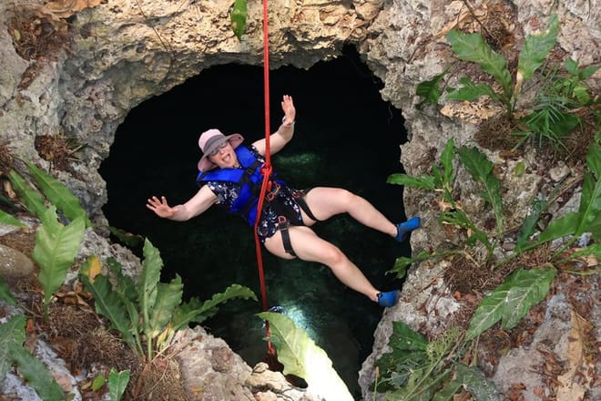 Aventura en cenote Yaxmuul Ceremonia y rapel del chamán maya