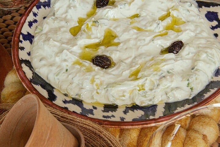 Lunch is paired with a multi-course wine tasting (meze style) - Tzatiziki pictured here