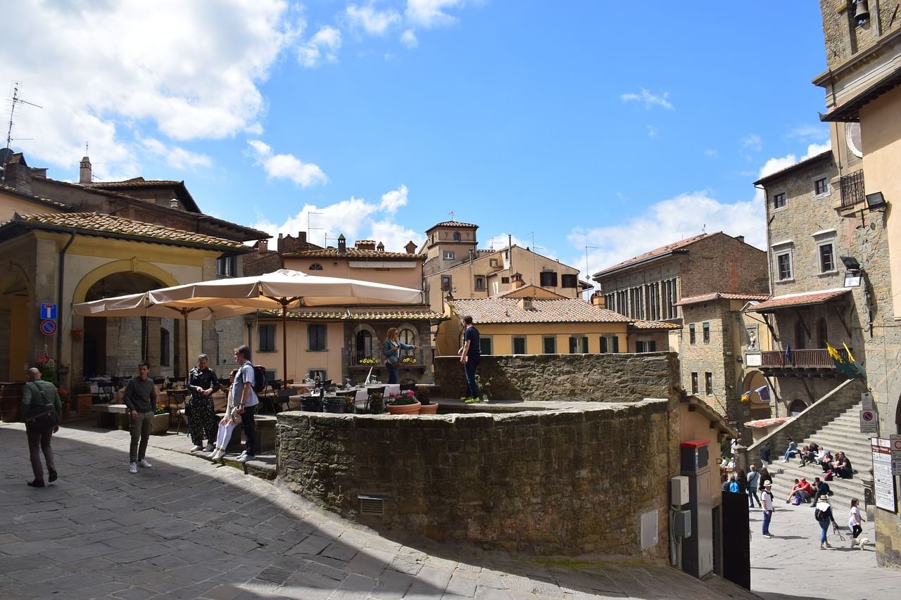 View of a typical medieval square in Cortona