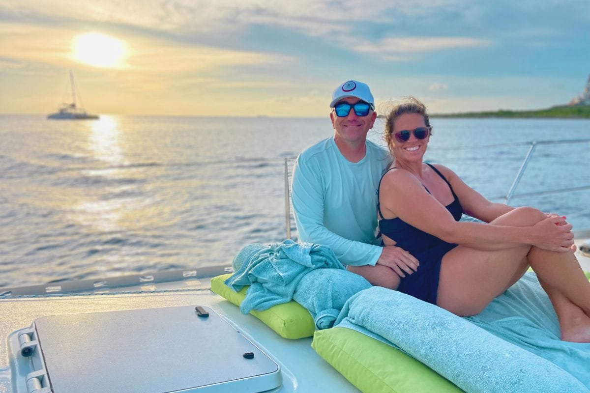 couple enjoying relaxing on sailing yacht galaxie