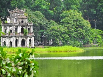 Small temple in the middle of Hoan Kiem lake
