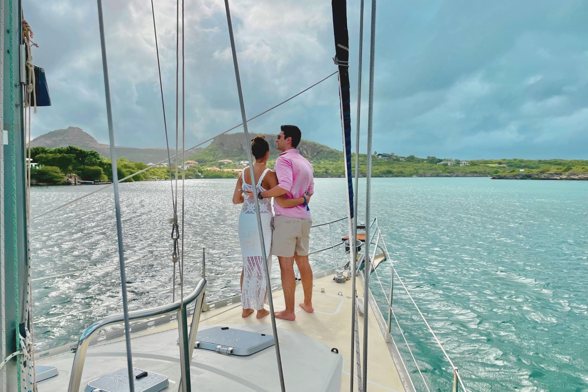 Romantic couple enjoying stunning beauty of the Spanish Waters in Curacao