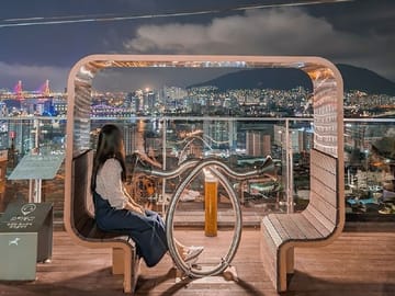 Panoramic night view of Busan from Cheonmasan Sky Observatory.