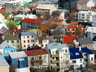 Aerial view of downtown Reykjavik´s rooftops.