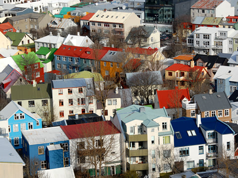 Aerial view of downtown Reykjavik´s rooftops.