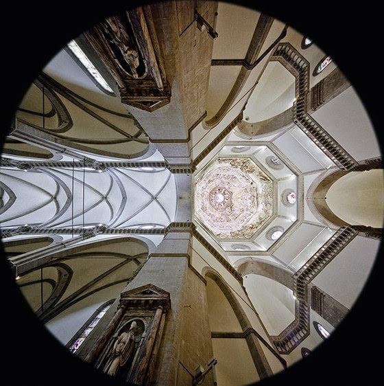 View of the ceiling of the central nave and apse of the Santa Maria del Fiore Cathedral