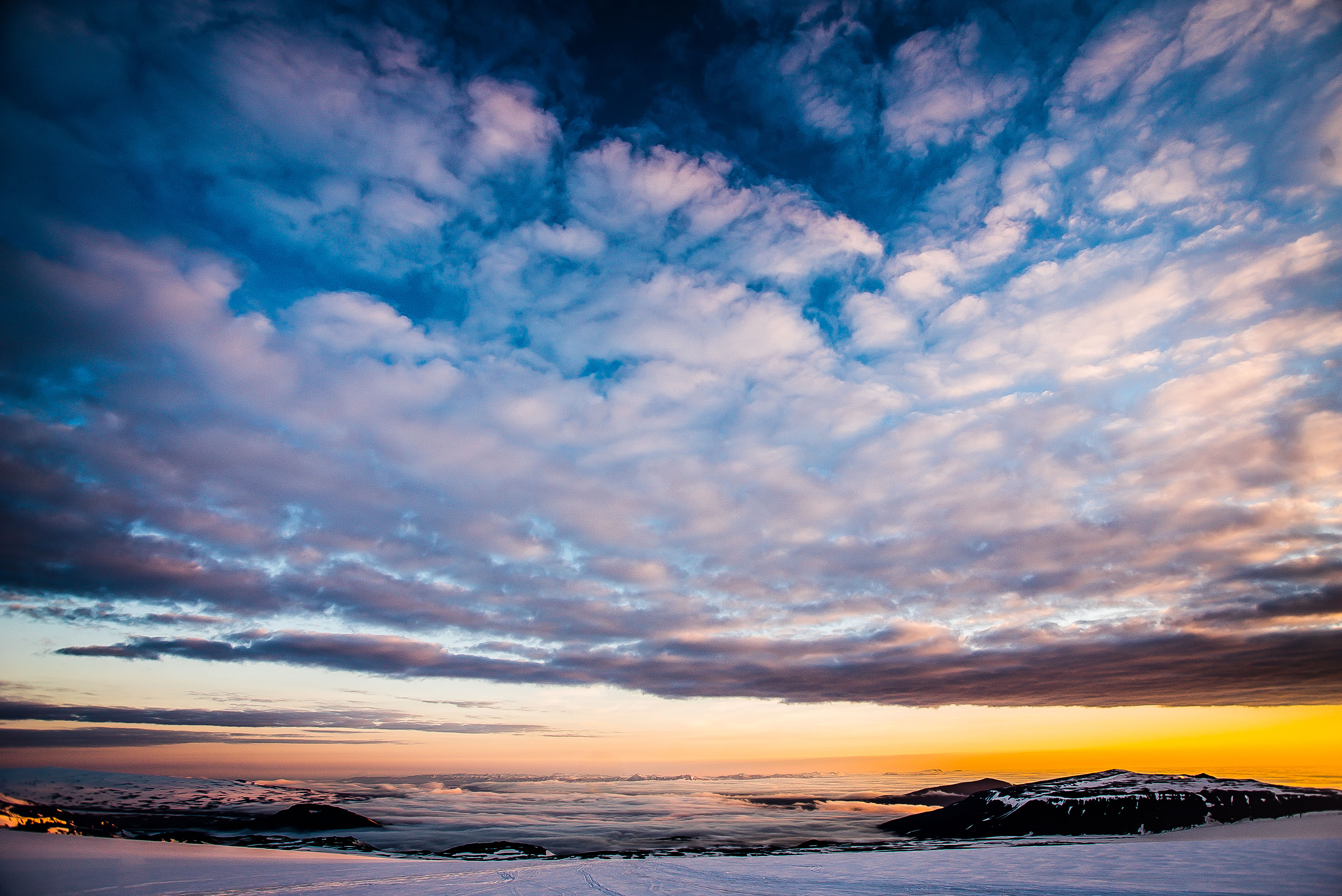 The landscape and the sky during sunset of Langjokull glacier tour from reykjavik