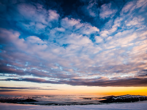 The landscape and the sky during sunset of Langjokull glacier tour from reykjavik