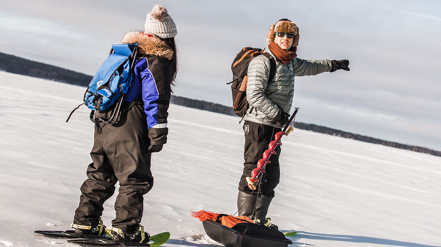 Snowshoeing and Ice Fishing trip in Arctic Wilderness