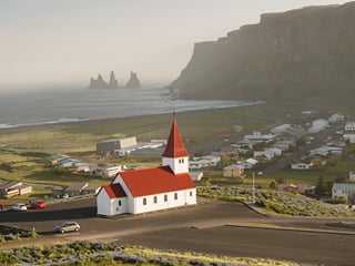 A picture of Vik i Myrdal taken from a nearby hill.