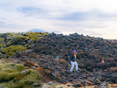 We take a walk to see volcanic lava fields and Icelandic moss at Eldhraun lava field.