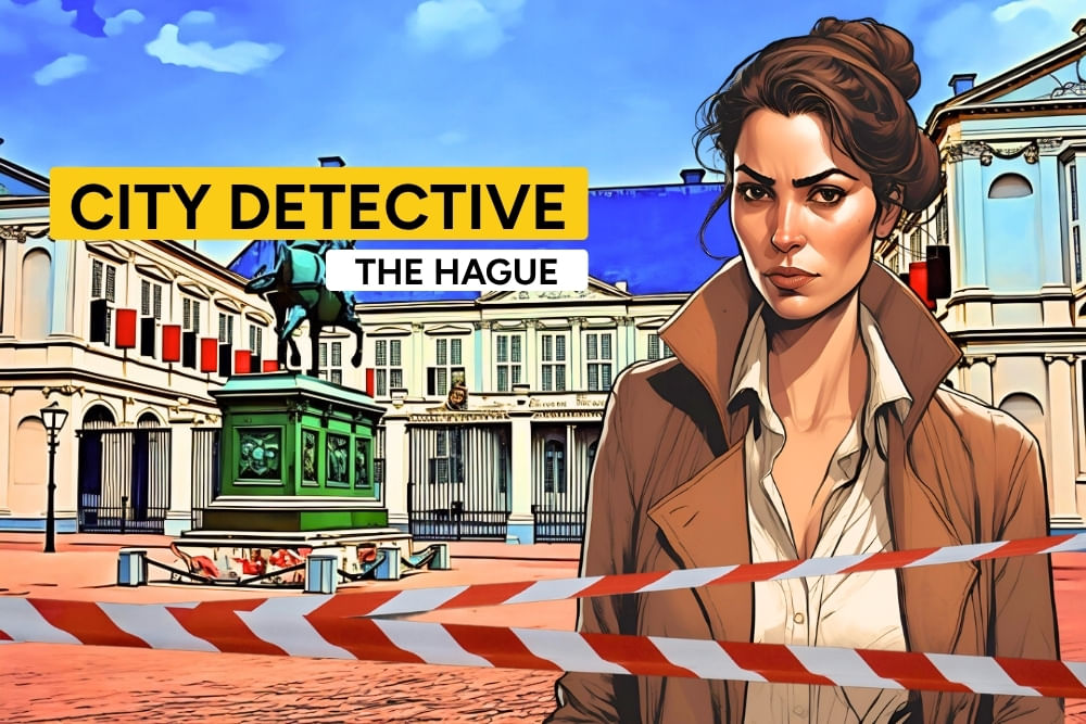 The introduction cover photo of the The Hague Scavenger Hunt City Detective by Qugato. Game character Camila introduces herself.