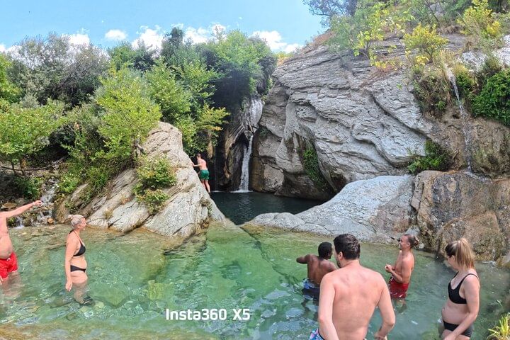 Relaxing in a natural pool .