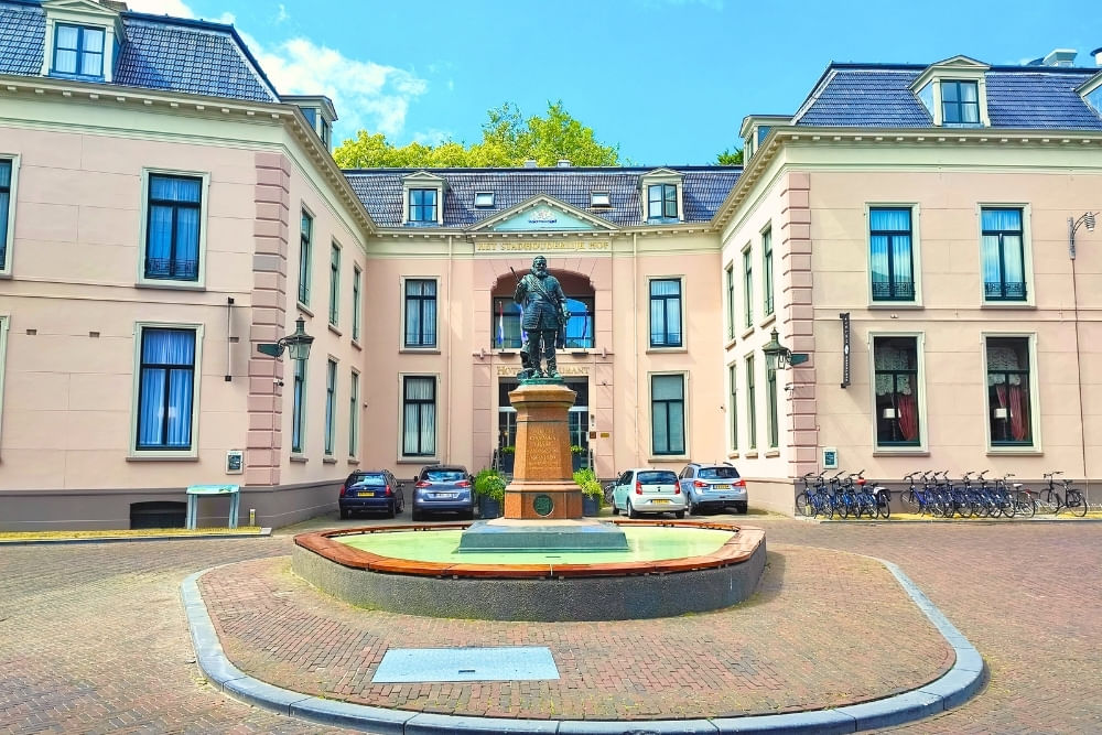 View of the iconic statue Us Heit during the City Detective Leeuwarden game.