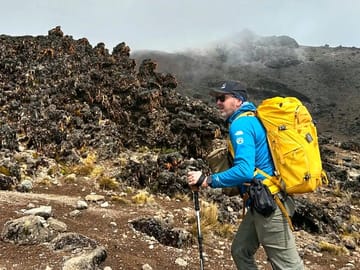 Navigating the rugged terrain on our way to the summit.