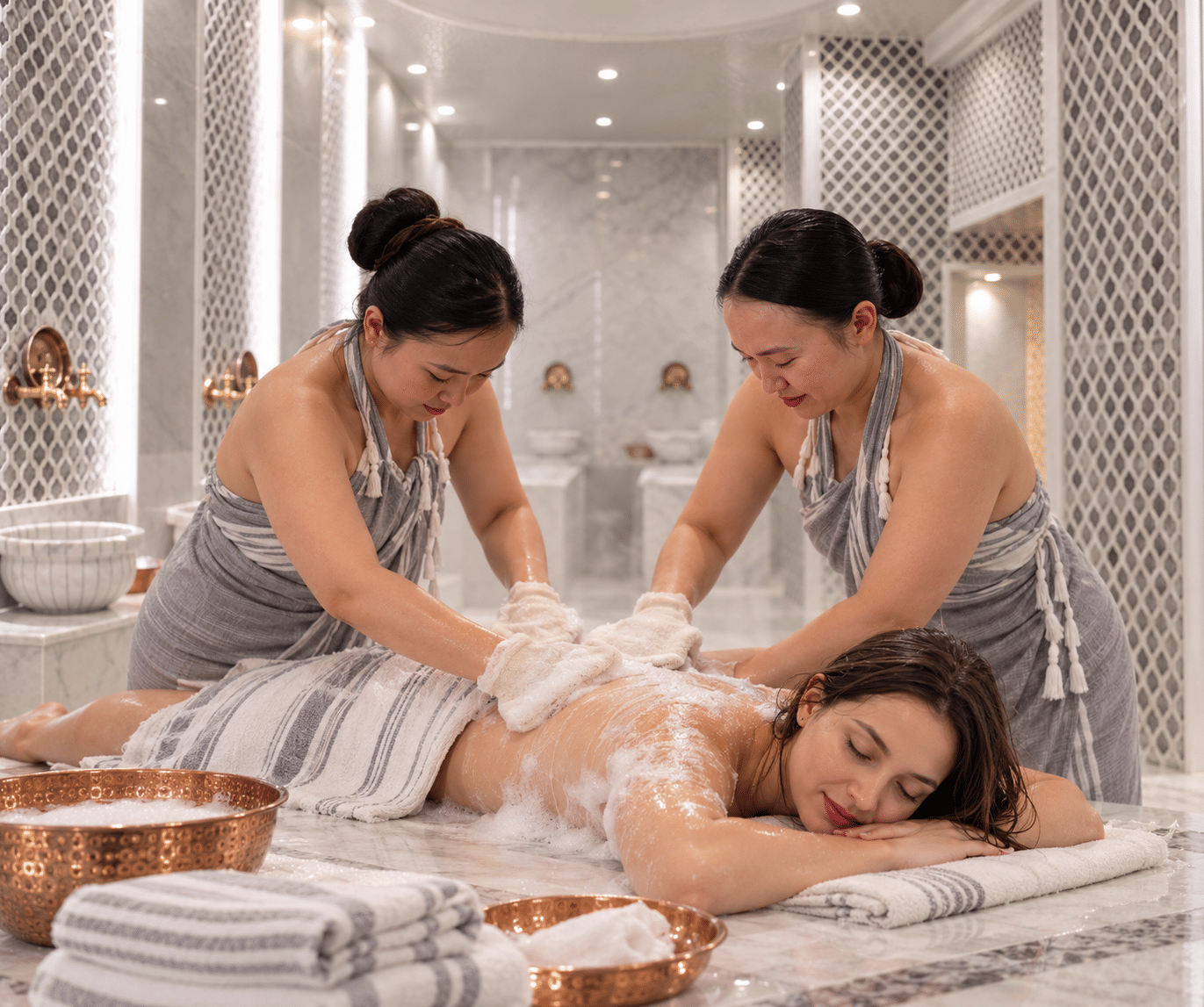 therapists doing a massage to a woman in Plovdiv Spa