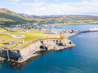 Aerial view of Husavik & GeoSea baths