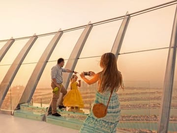 At 240 metres high, The View on level 52 of the iconic Palm Tower offers panoramic, 360-degree views of Palm Jumeirah