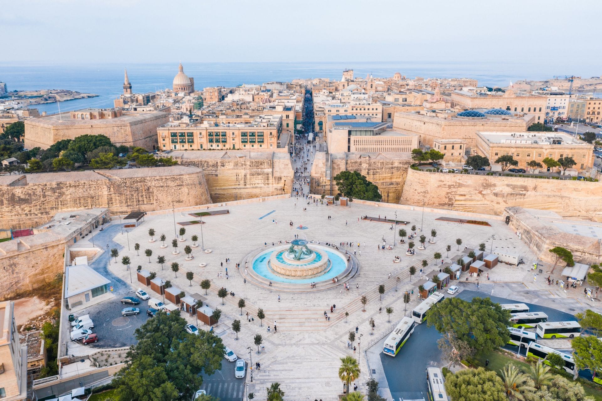 Main Gate with the prominent Tritoni Fountain in Valletta 
