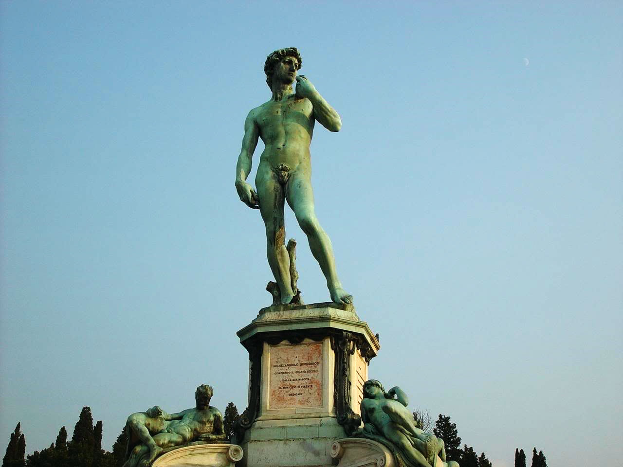 The bronze statue of Michelangelo's David (a copy) in Piazzale Michelangelo