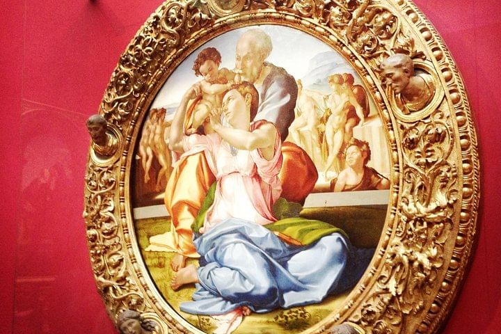 Close-up of the Tondo Doni painting by Michelangelo
