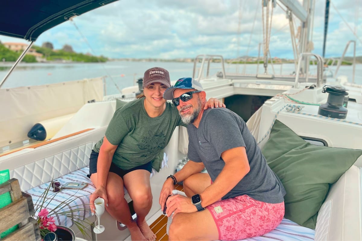 couple enjoying relaxing on sailing yacht galaxie
