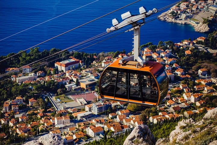 Cable car ascends to summit of Mt. Srd from Dubrovnik's Old Town.