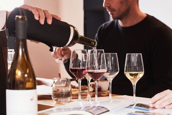 Greek wines being poured for a tasting