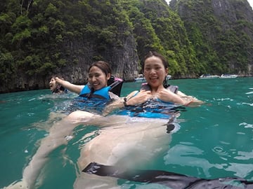 swimming in the crystal clear water