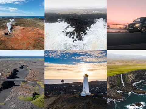 A collage of the different landscapes awaiting you during our Private Reykjanes Peninsula Tour