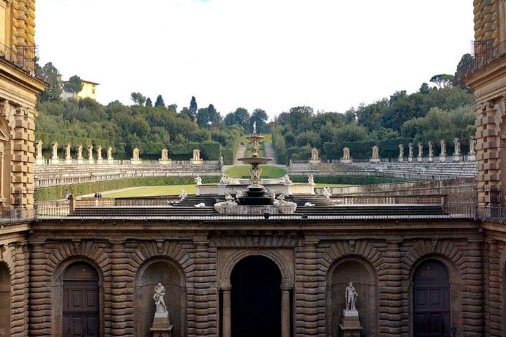 View of Boboli Gardens with sculptures and fountains