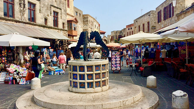 Fountain at old town square, Rhodes, Greece