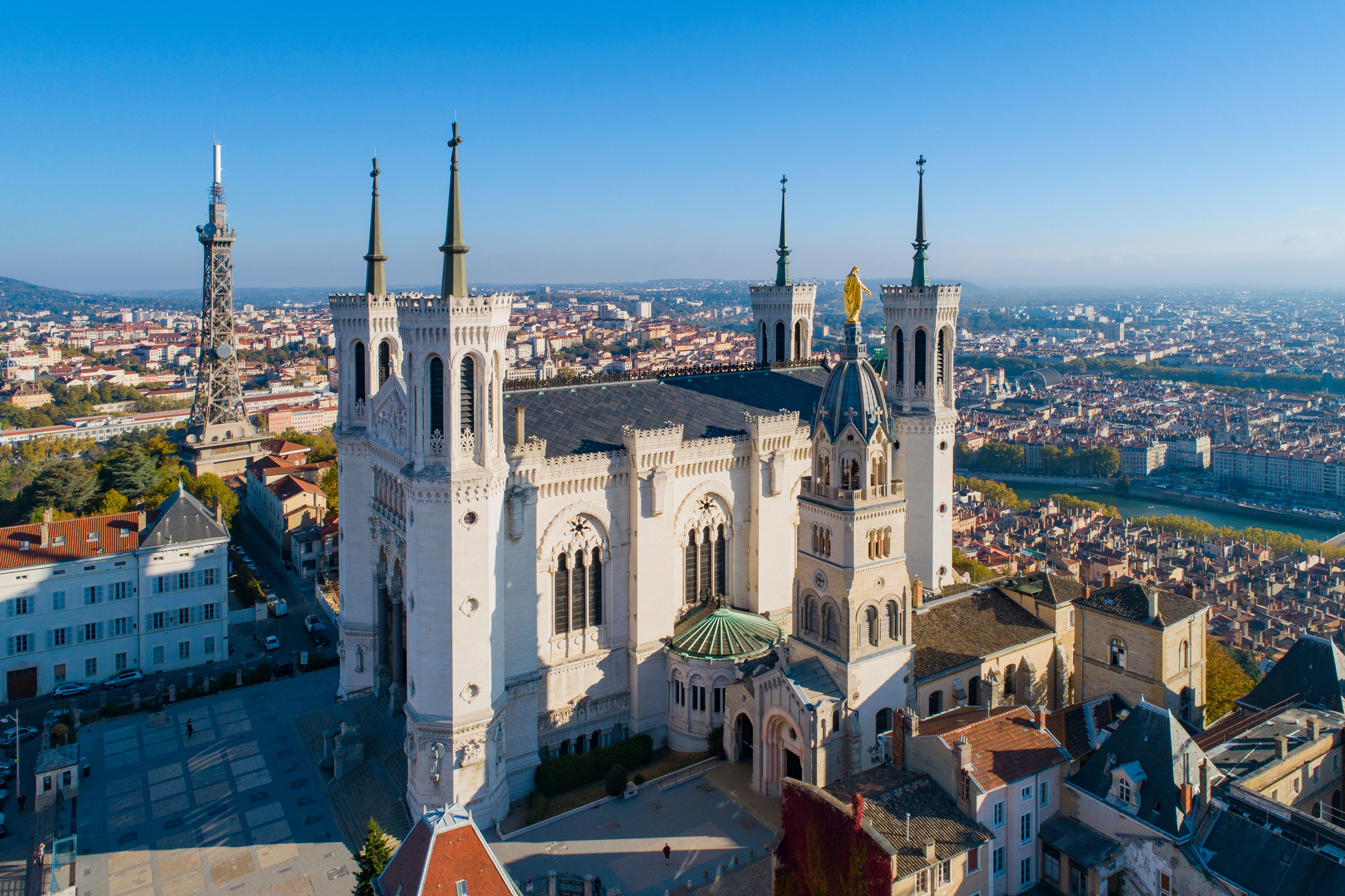 View of Fourviere Basilique in Old Lyon