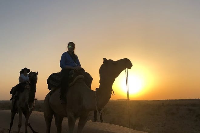 Camel Riding with sunset in Osian Desert.