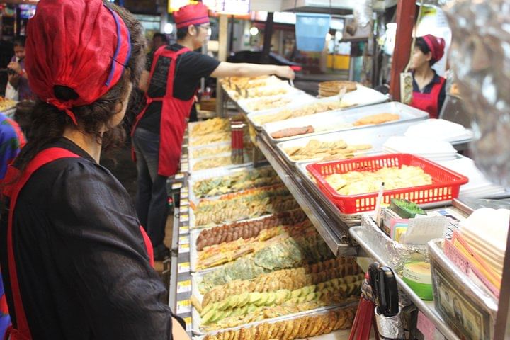 Large variety of pancakes at the market