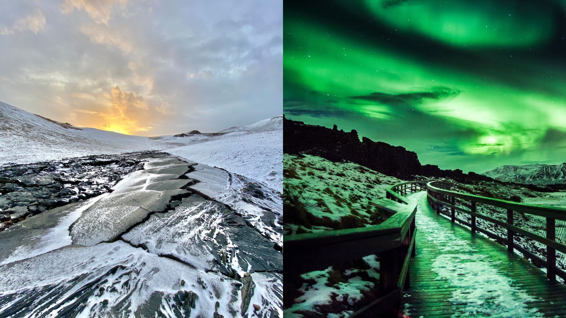 Fagradalsfjall volcano eruption site and northern lights