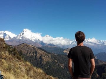 With the giant Himalayas in the backdrop.
