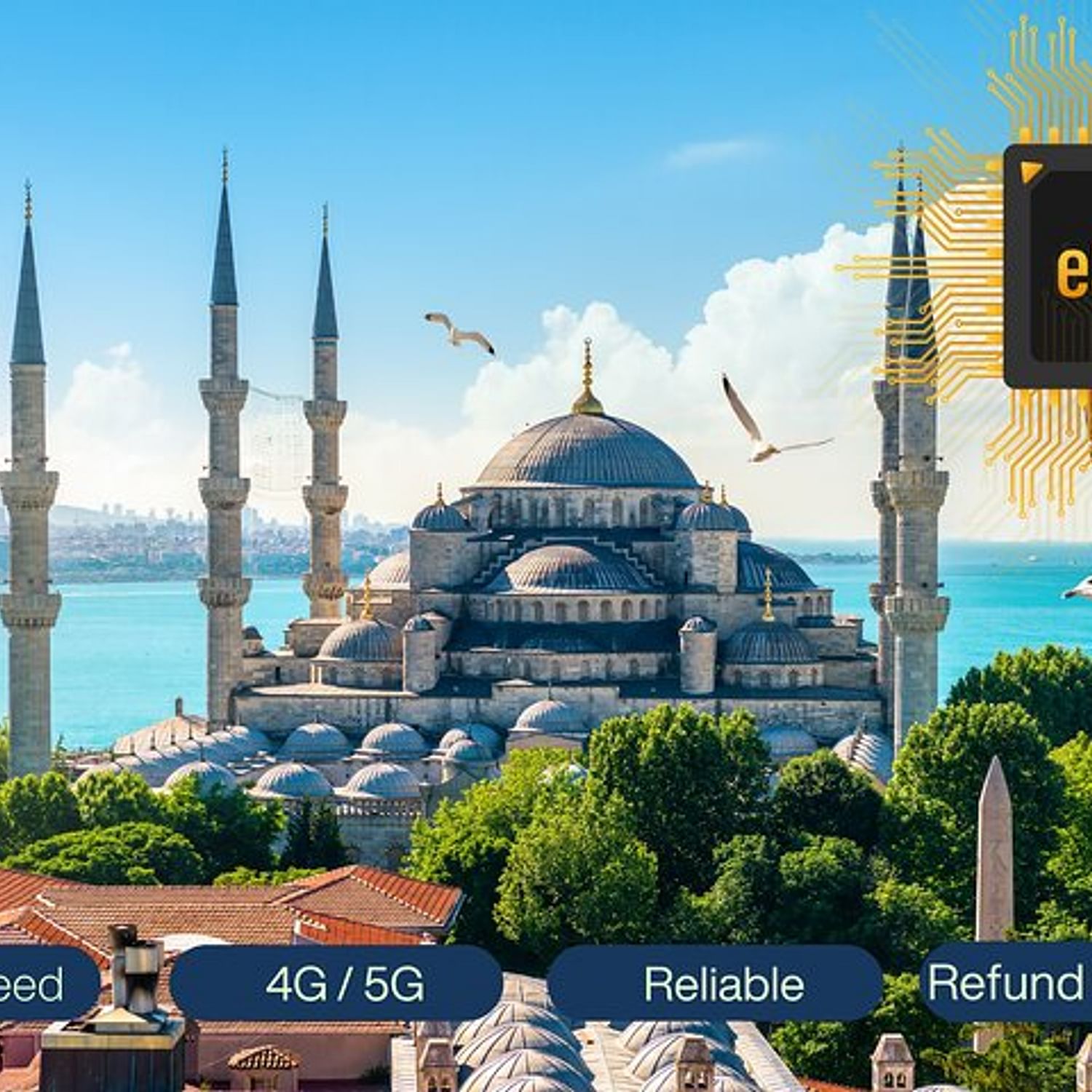 e-Sim with Data Plan<br />Hotspot sharing / Tethering