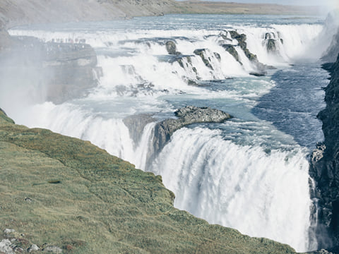Gullfoss waterfall dropping into it's canyon