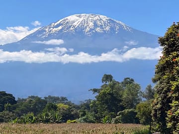 Breathtaking clear view of snow-capped Mount Kilimanjaro from Moshi town.