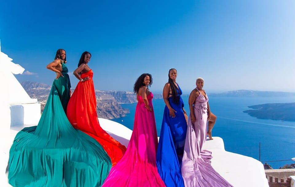 Private Flying Dress Photo Shoot in Santorini, Greece