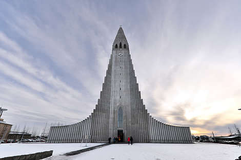 Hallgrímskirkja overlooks the downtown Reykjavik city center
