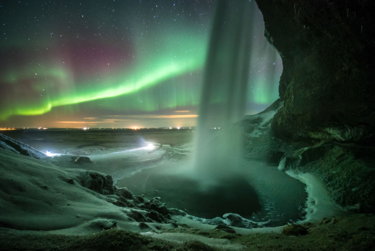 Waterfall with Northern Lights